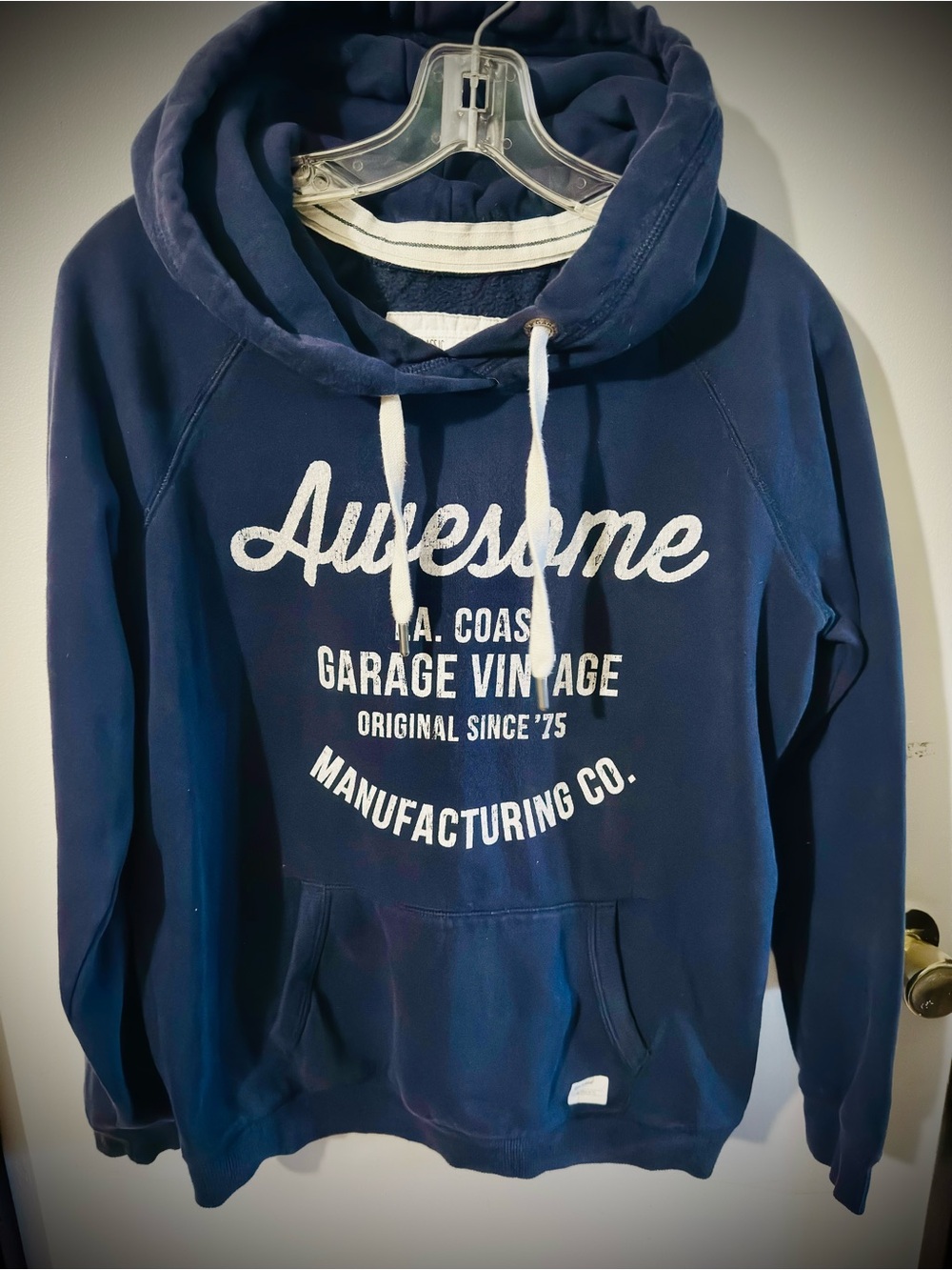 Awesome White Graphic Navy Blue Pullover Hoodie